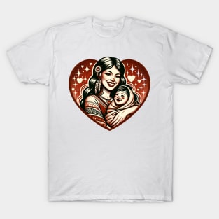 Vintage Motherhood Love Heart Symbol of Maternal Affection T-Shirt